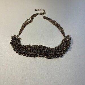 🎄EUC ANN TAYLOR Gold and Brown Jeweled STATEMENT Necklace.